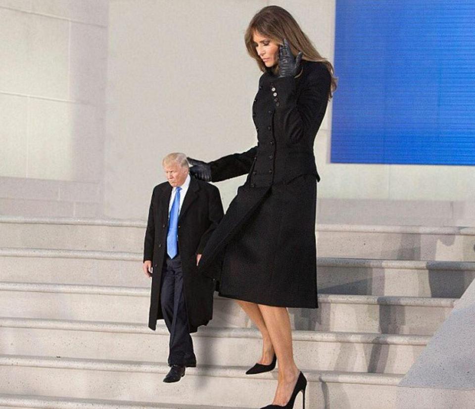  Wife Melania helps The Donald down the stairs in one of the edited images