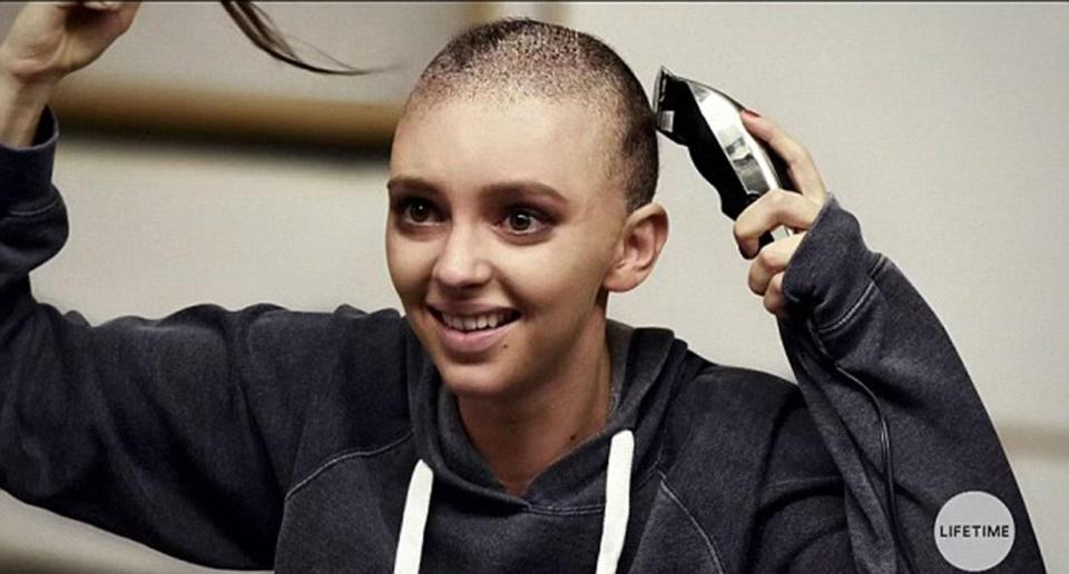  The TV movie also shows the moment she shaved her head