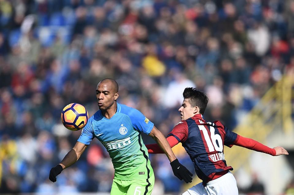 Inter Milan midfielder, Joao Mario, in thick of the action against Bologna