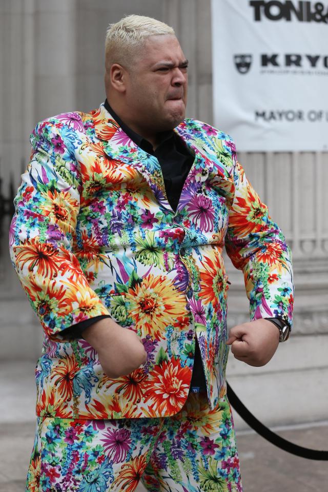  Heavy D wore a vibrant two-piece suit for the catwalk show