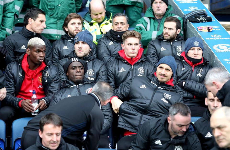  Manchester United's bench cost more than most teams' first XI (back row: Juan Mata; middle row, left to right: Paul Pogba, Luke Shaw, Dean Henderson, Bastian Schweinsteiger; front row, left to right: Eric Bailly, Zlatan Ibrahimovic)