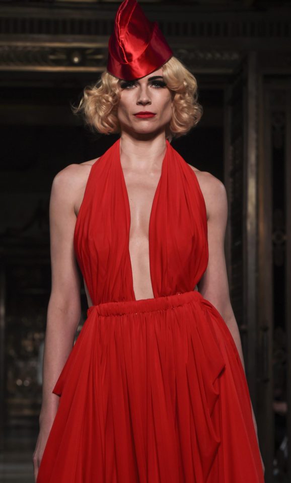  A bright red number gave the runway a pop of colour