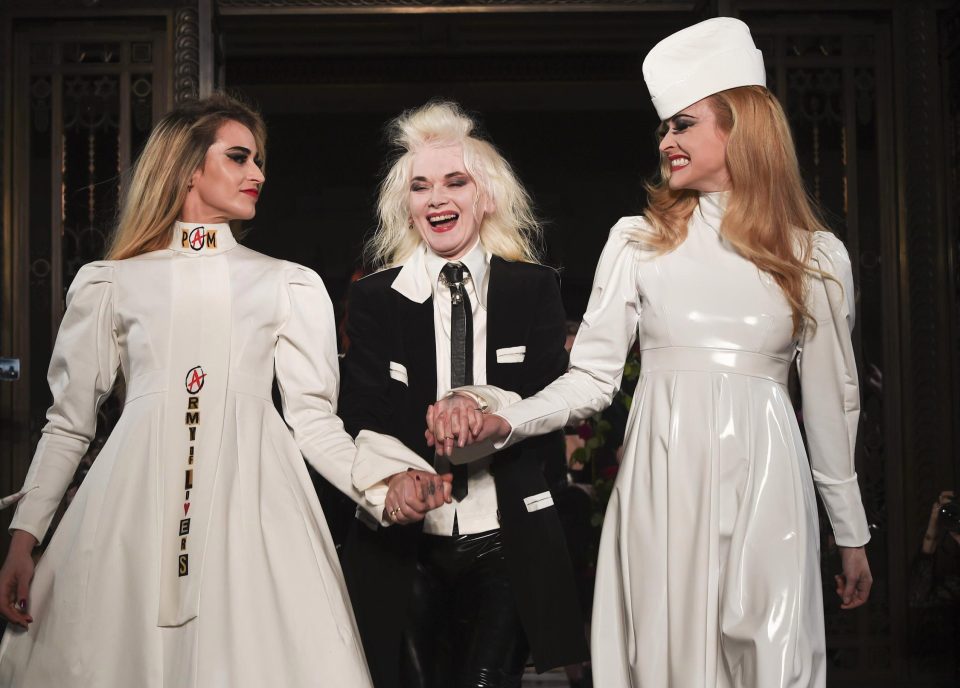  Fearne looked pleased as punch as she took to the runway with Alice Dellal and designer Pam Hogg