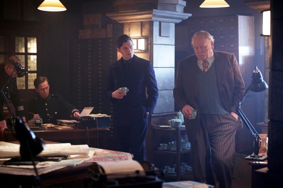  Sam Riley, left, and James Cosmo, right, in new BBC show SS-GB ... the show has been described as having the 'worst audio since Jamaica Inn'