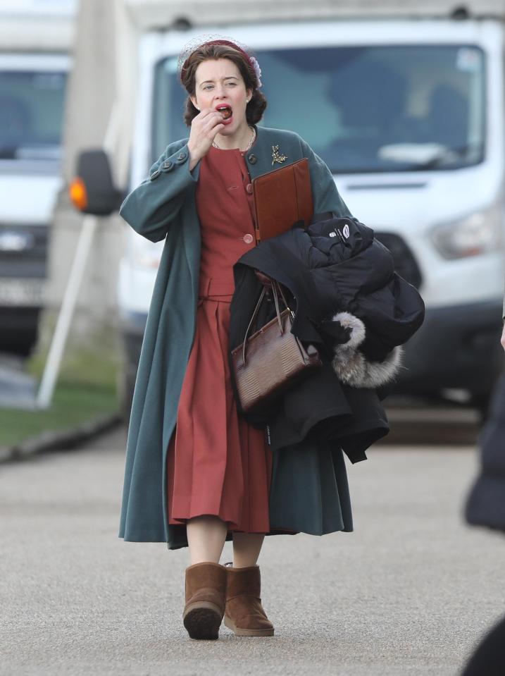  Claire wrapped up warm on set in London