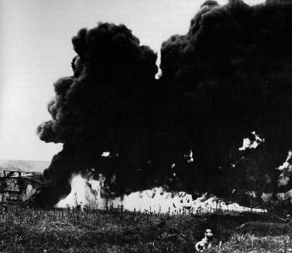  To counter British tanks, seen as unchivalrous, the Germans used flamethrowers and artillery