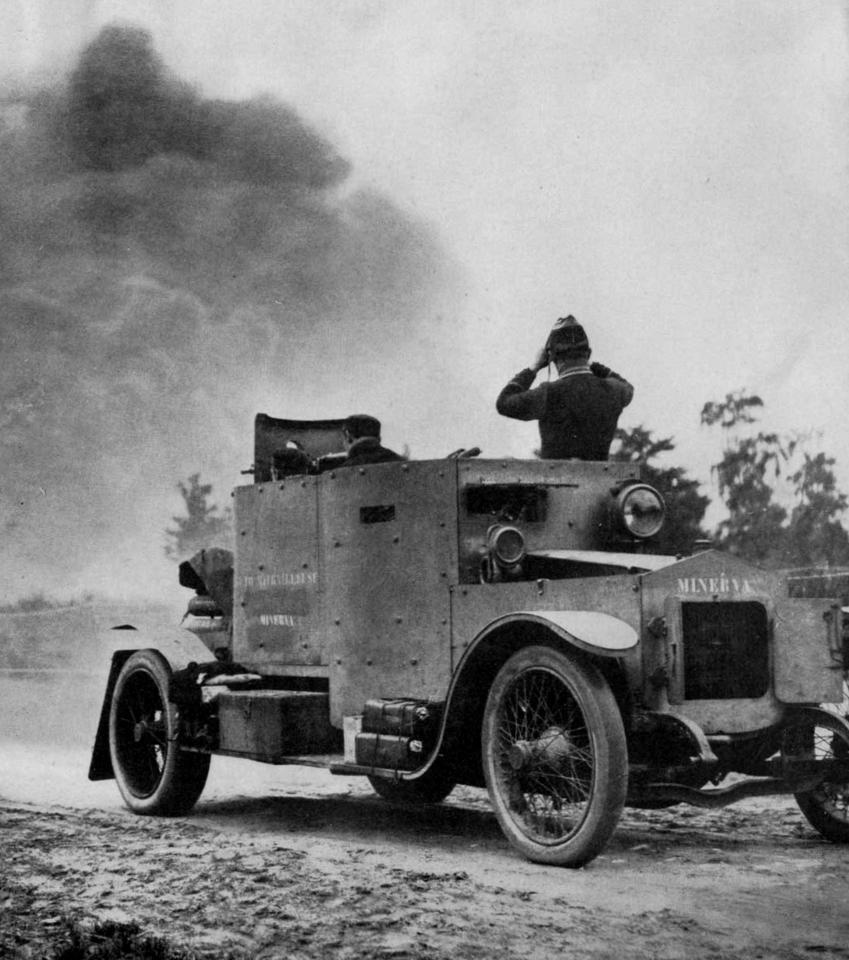  Belgium was one of the first countries to deploy the armoured car with its Minerva Model 1914, pictured