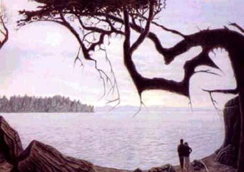  This image appears to show a couple staring across a lake - but they aren't alone. Can you spot the hidden baby?