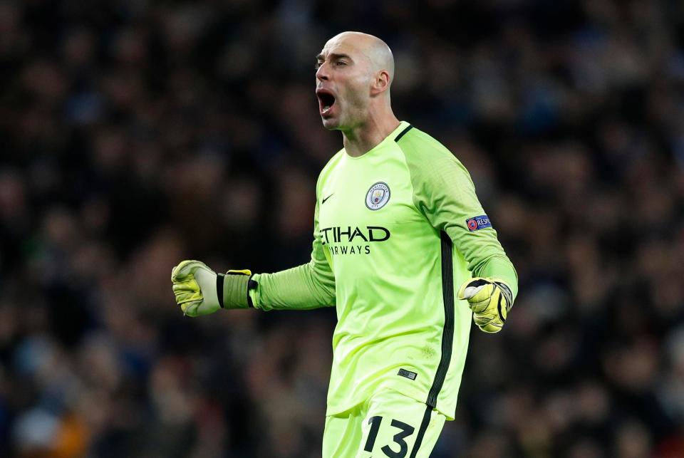  Manchester City's goalkeeper Caballero was delighted with his team's incredible Champions League victory