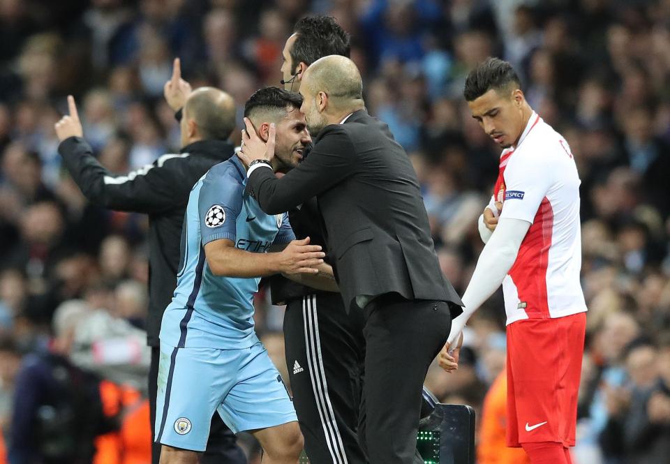  Aguero was clapped off the field by the fans, and congratulated by his manager Pep Guardiola when substituted late on