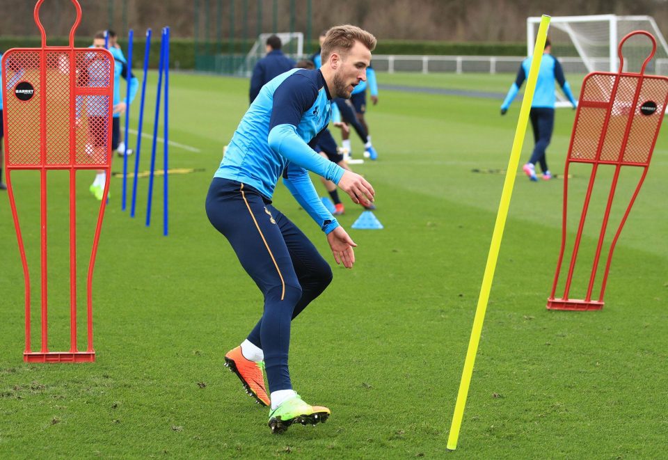 Harry Kane twists and turns at the Tottenham training camp