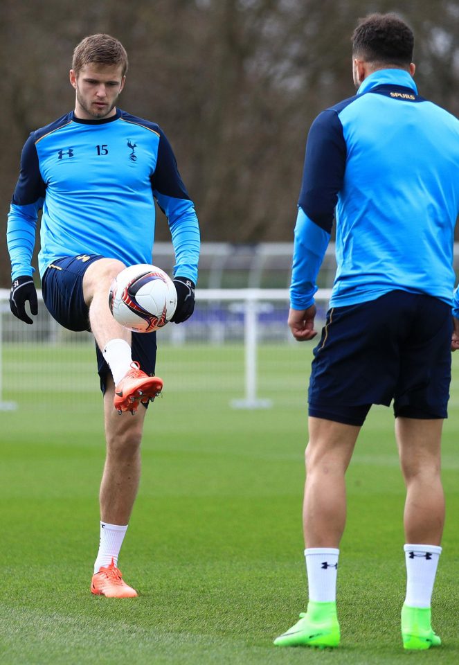 Under full control...Eric Dier is put through his paces