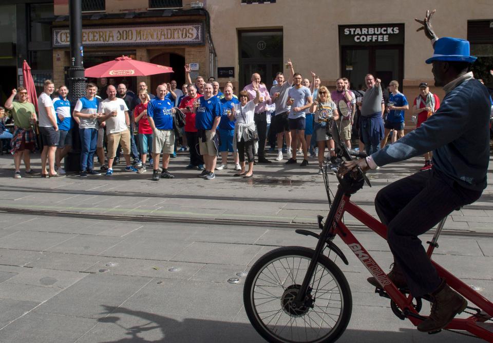  Leicester supporters in Seville ahead of kick-off in their Champions League tie