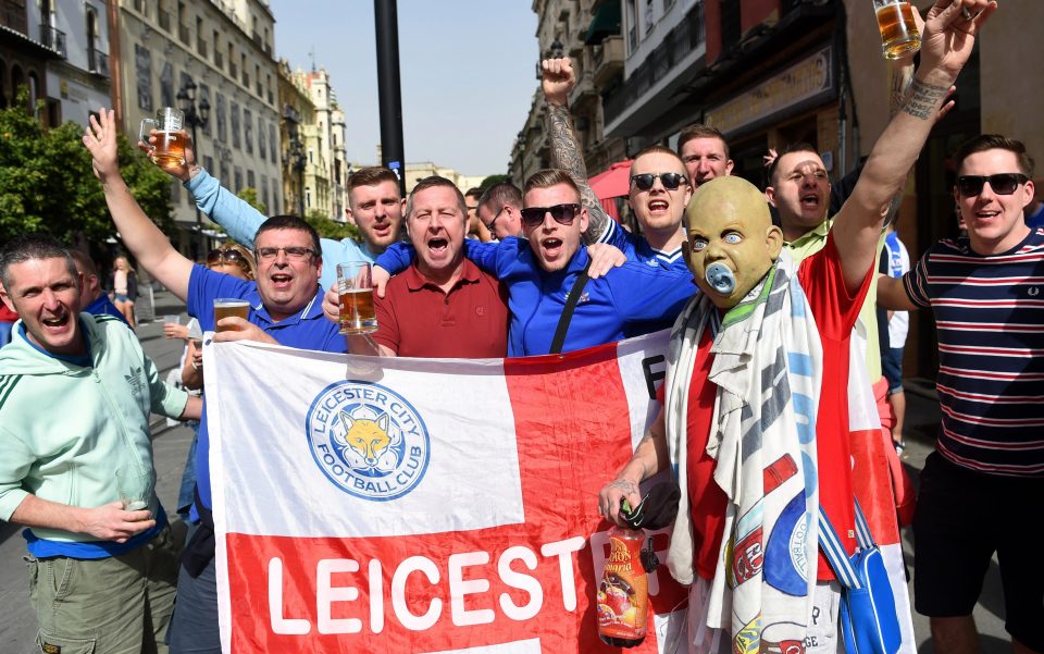  Leicester supporters enjoy their day out in Seville