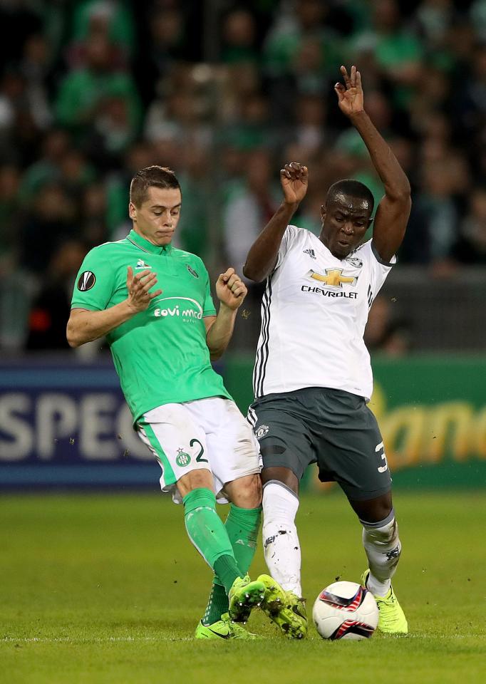  Eric Bailly was sent off for this alleged stamp on Romain Hamouma