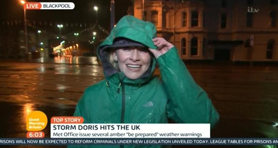  Good Morning Britain today Juliet Dunlop nearly got blown away during her report