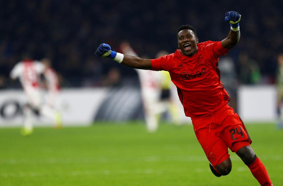  Ajax goalkeeper Andre Onana couldn't resist getting in on the celebrations