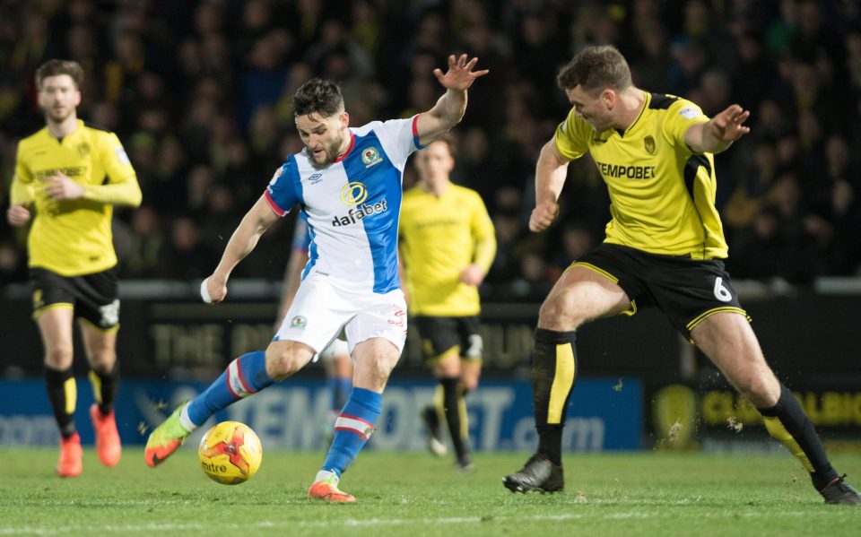  Blackburn penalty scorer Craig Conway fires in an effort against the Rams