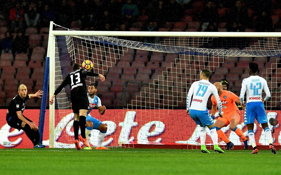  Mattia Caldara heads in for Atalanta against Napoli and is on loan from Juventus