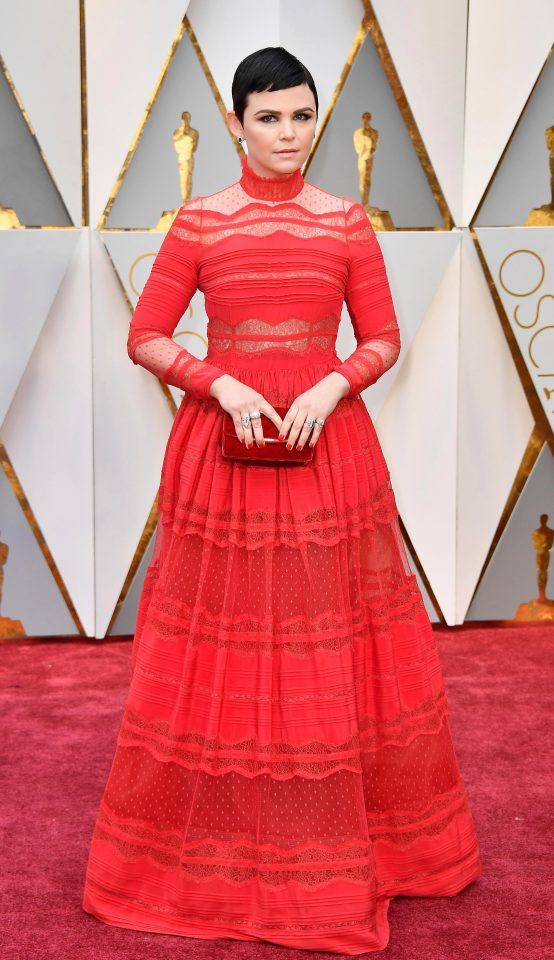  Ginnifer Goodwin wore a bold red lace dress which looked a little too severe