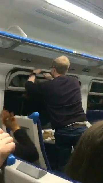  The man who had bagels piled on his head dealt with it by throwing them out of the train window