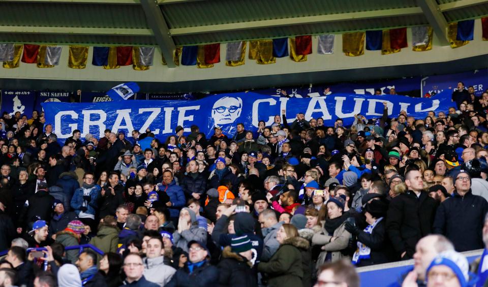  A huge banner is unfurled at kick-off as the fans' show their thanks for the wonders Ranieri achieved