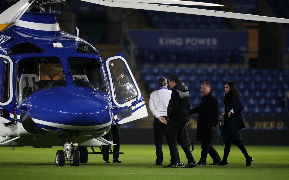  Vichai Srivaddhanaprabha gets into his helicopter after watching his side defeat Liverpool 3-1