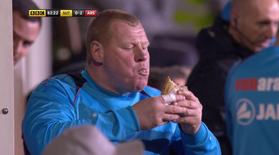  Wayne Shaw looked to have enjoyed his pie on the touchline