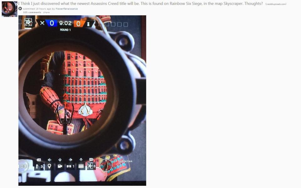  Reddit user Flower Renaissance spotted a Samurai with an Assassin's Creed badge while playing Rainbow Six Siege