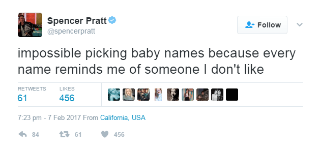  Spencer revealed he is thinking about baby names