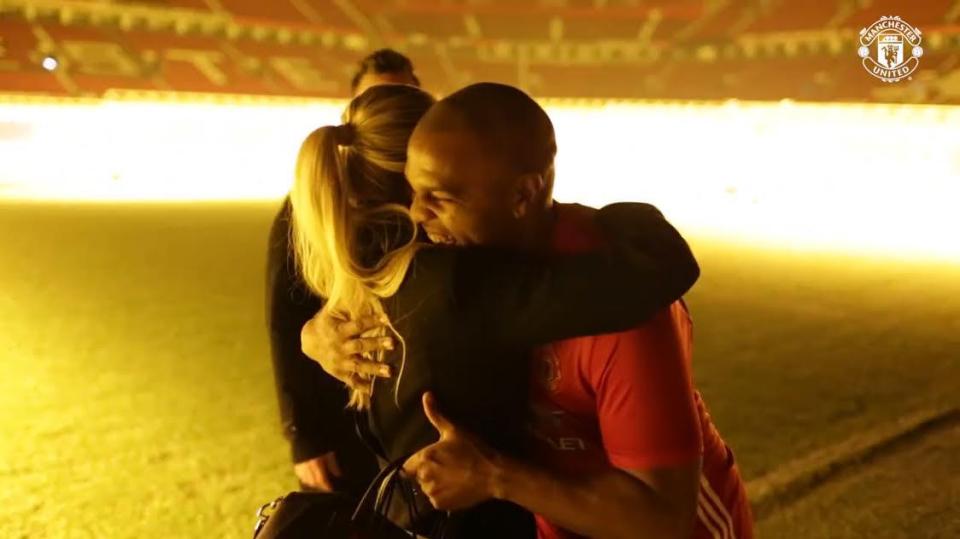  Utd fans Scott and Harriet embrace after she accepted his proposal