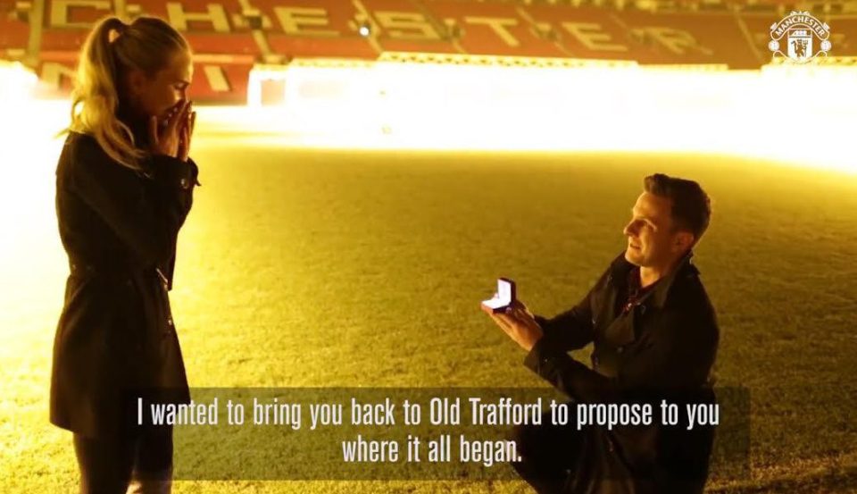  Scott stuns girlfriend Harriet with his on-pitch proposal at Old Trafford