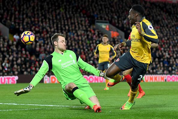  Danny Welbeck lifts the ball over Simon Mignolet to make it 2-1