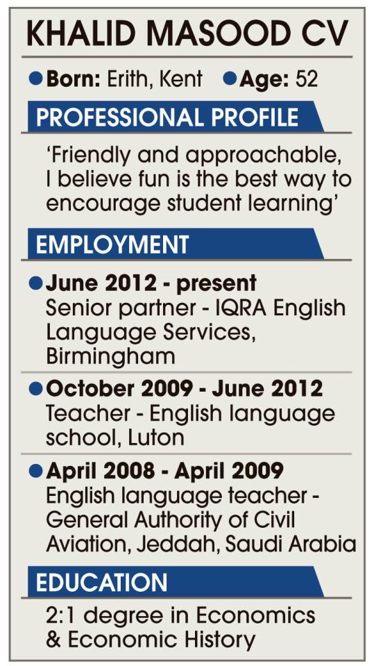  A mock up of Khalid Masood's CV where he described himself as 'friendly and approachable'