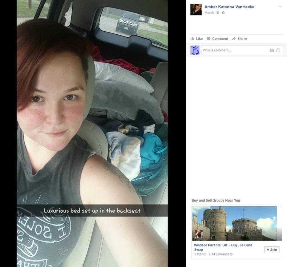  Amber had posted a picture on Facebook of her car packed up with supplies before embarking on her trip