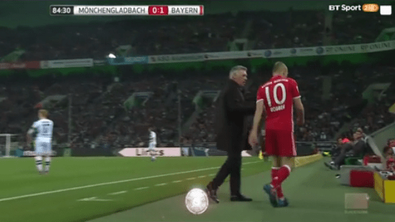  Arjen Robben stormed off the pitch after being subbed late on