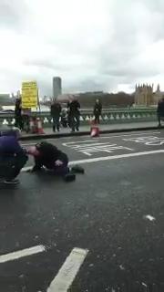  Victims on the ground after a car ploughed into pedestrians on Westminster Bridge