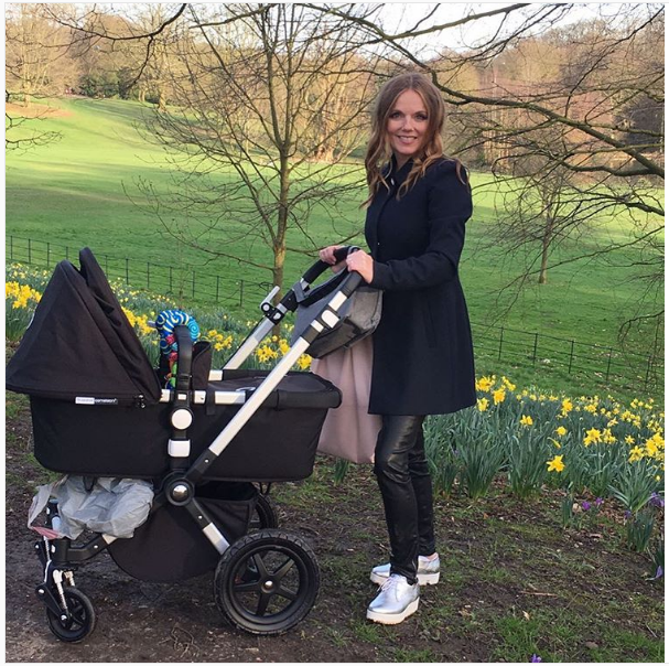  Geri took her one-month-old son Monty out for a stroll in the spring sunshine