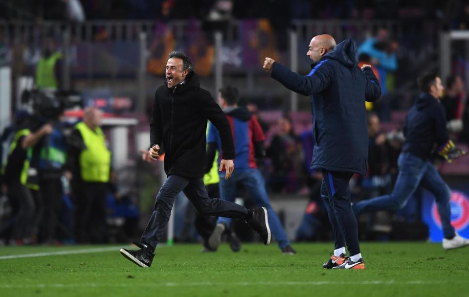  Luis Enrique could barely contain himself as he runs wild as his Barca side thrilled the world of football