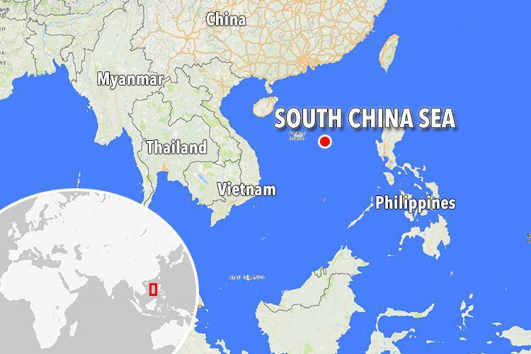  A map shows the location of the South China Sea and the surrounding nations involved in a dispute over the waters