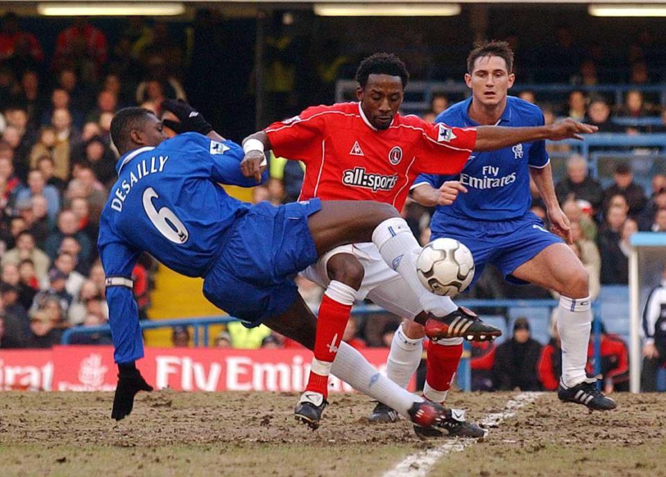  Chelsea's Marcel Desailly (left) in action against Jason Euell of Charlton