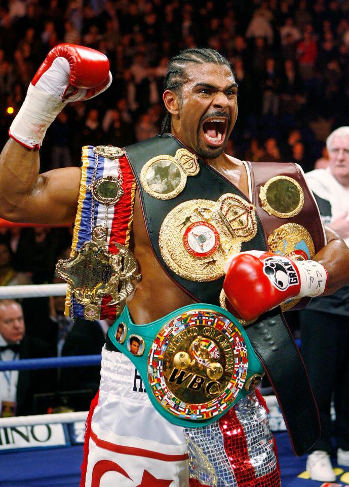  Haye celebrated with all of his belts in 2008 after defeating Enzo Maccarinelli