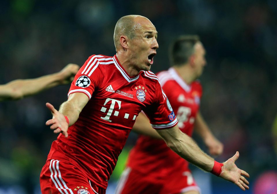  Arjen Robben celebrates his late goal which won the 2013 Champions League final