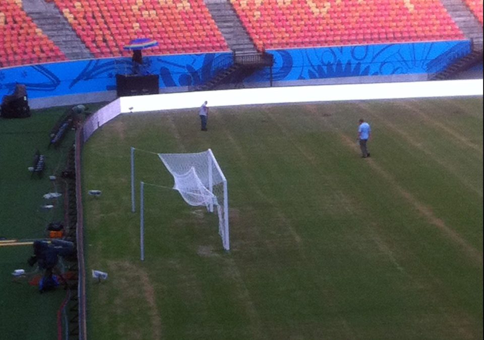  The state of the pitch at the Amazonia Arena ahead of the World Cup clash