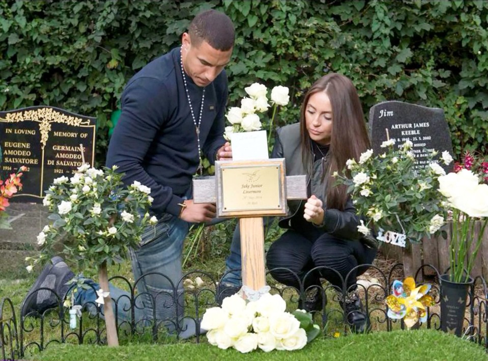 Jake Livermore and partner Danielle Del-giudice visit the grave of Jake junior Livermore