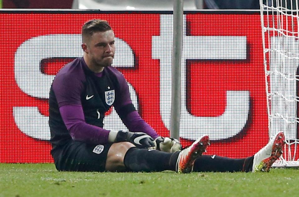  Jack Butland looked dejected after he picked up the injury