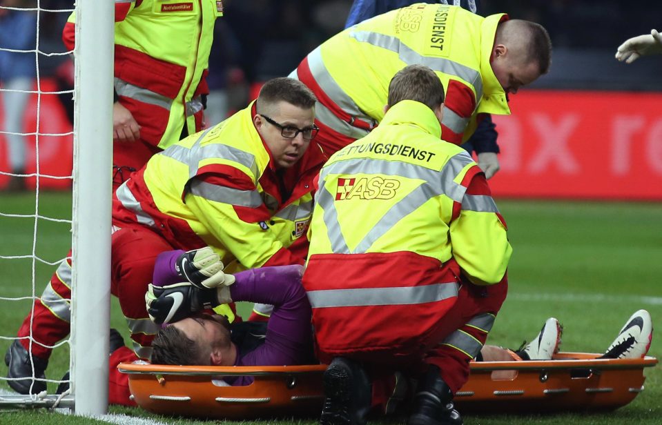  Stoke star was then stretchered off the field in Berlin