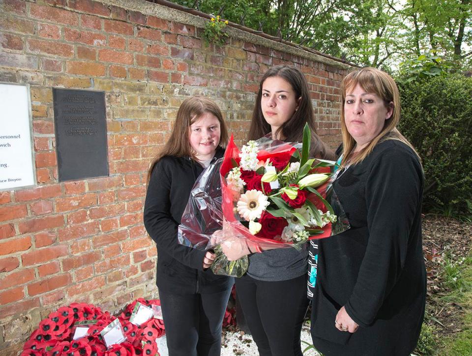  Amy, Courtney and Lynn with floral tributes to hero Lee