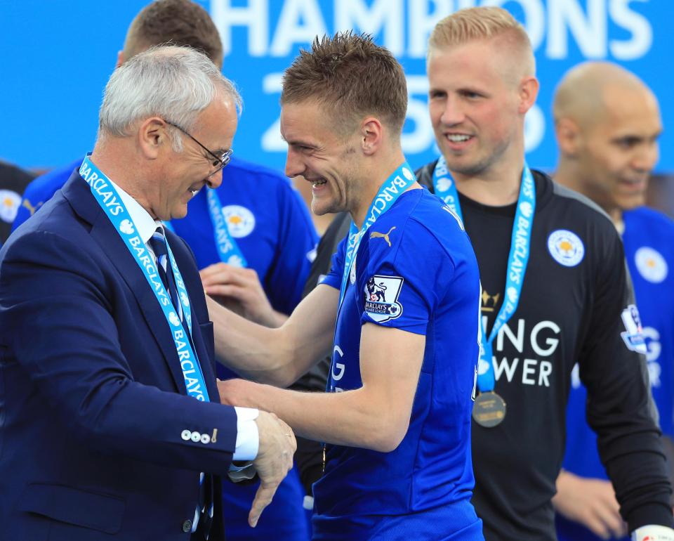  Vardy and Ranieri were all smiles in May when they become Prem champions