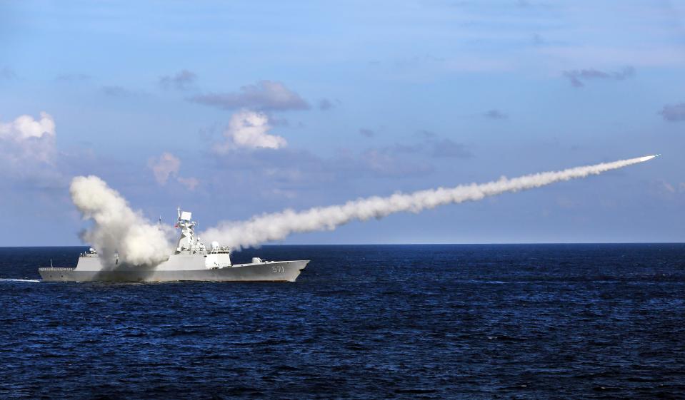  A photo from last July shows a Chinese frigate launching a missile during the exercise in the South China Sea